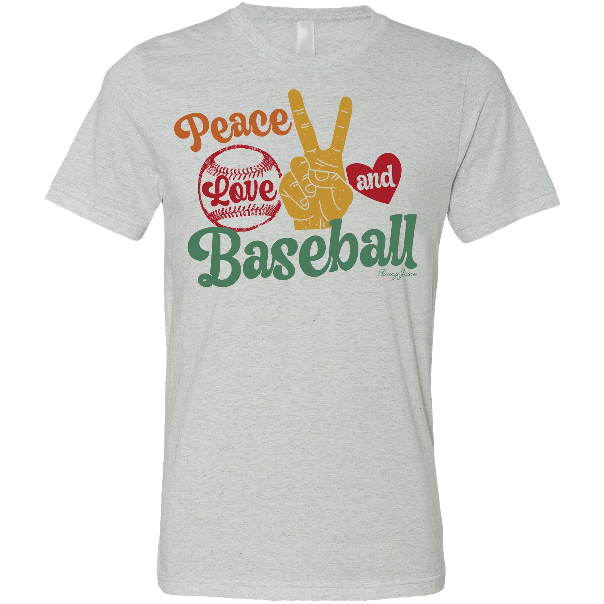 SwingJuice Baseball Peace, Love and Baseball Unisex Short Sleeve T-Shirt-Light Grey