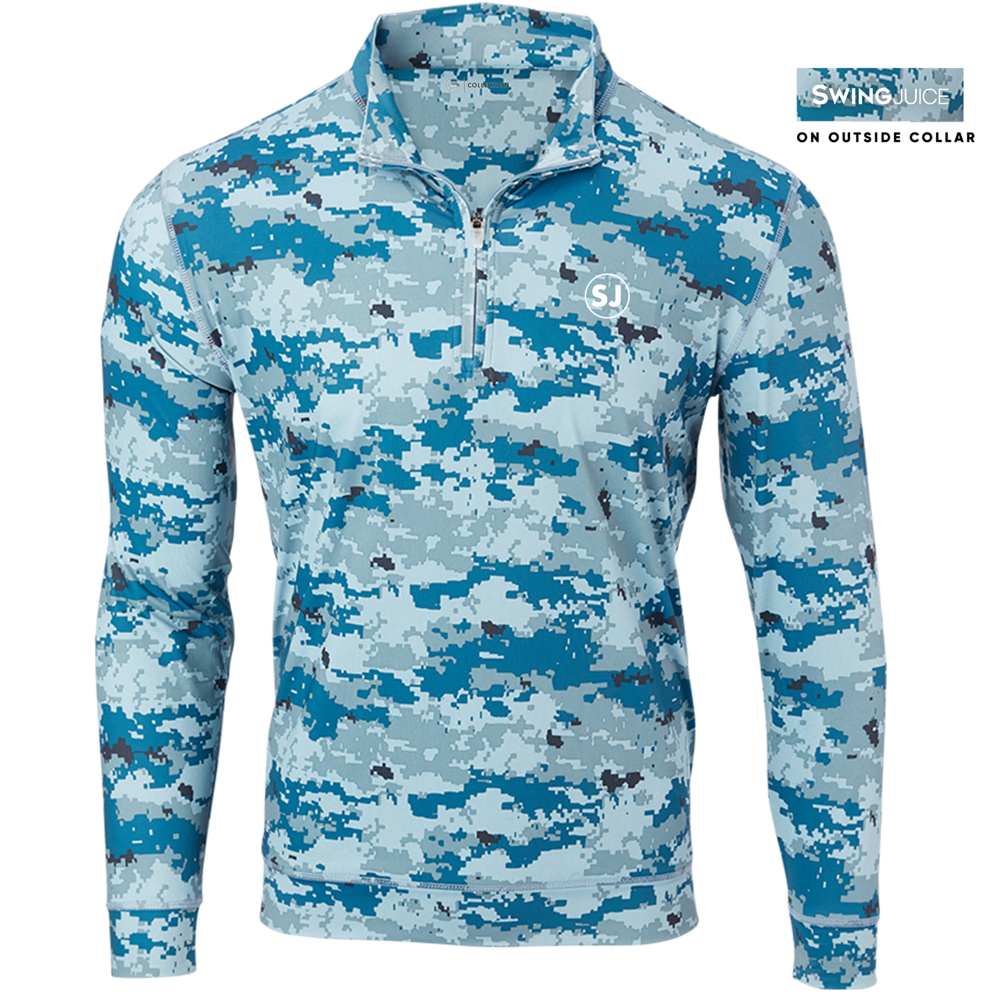 SwingJuice Golf Camo Performance 1/4 Zip Long Sleeve Mens Pullover-Blue