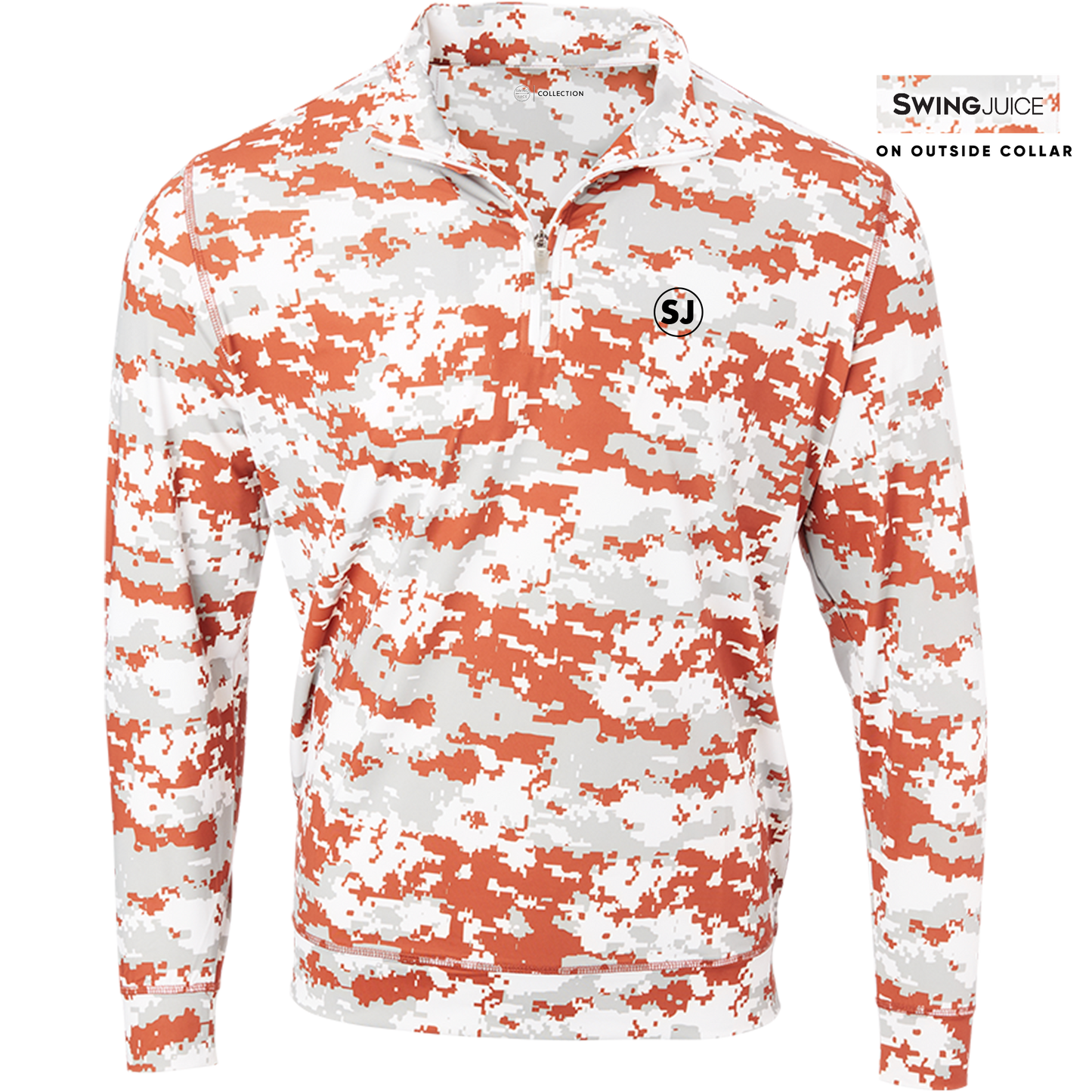 SwingJuice Golf Camo Performance 1/4 Zip Long Sleeve Mens Pullover-Burnt Orange