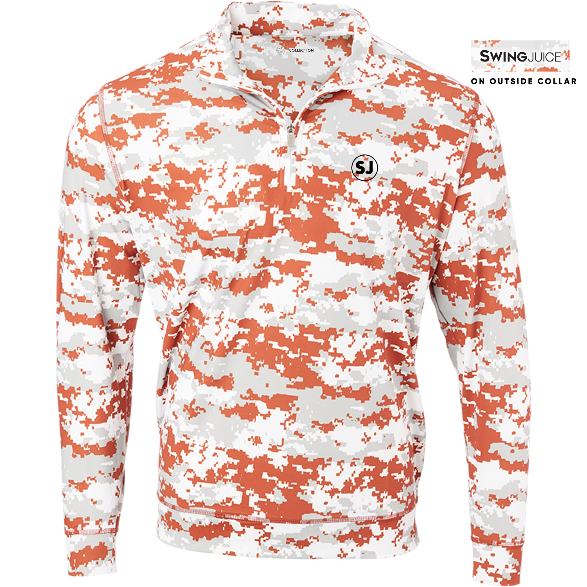 SwingJuice Golf Camo Performance 1/4 Zip Long Sleeve Mens Pullover-Burnt Orange