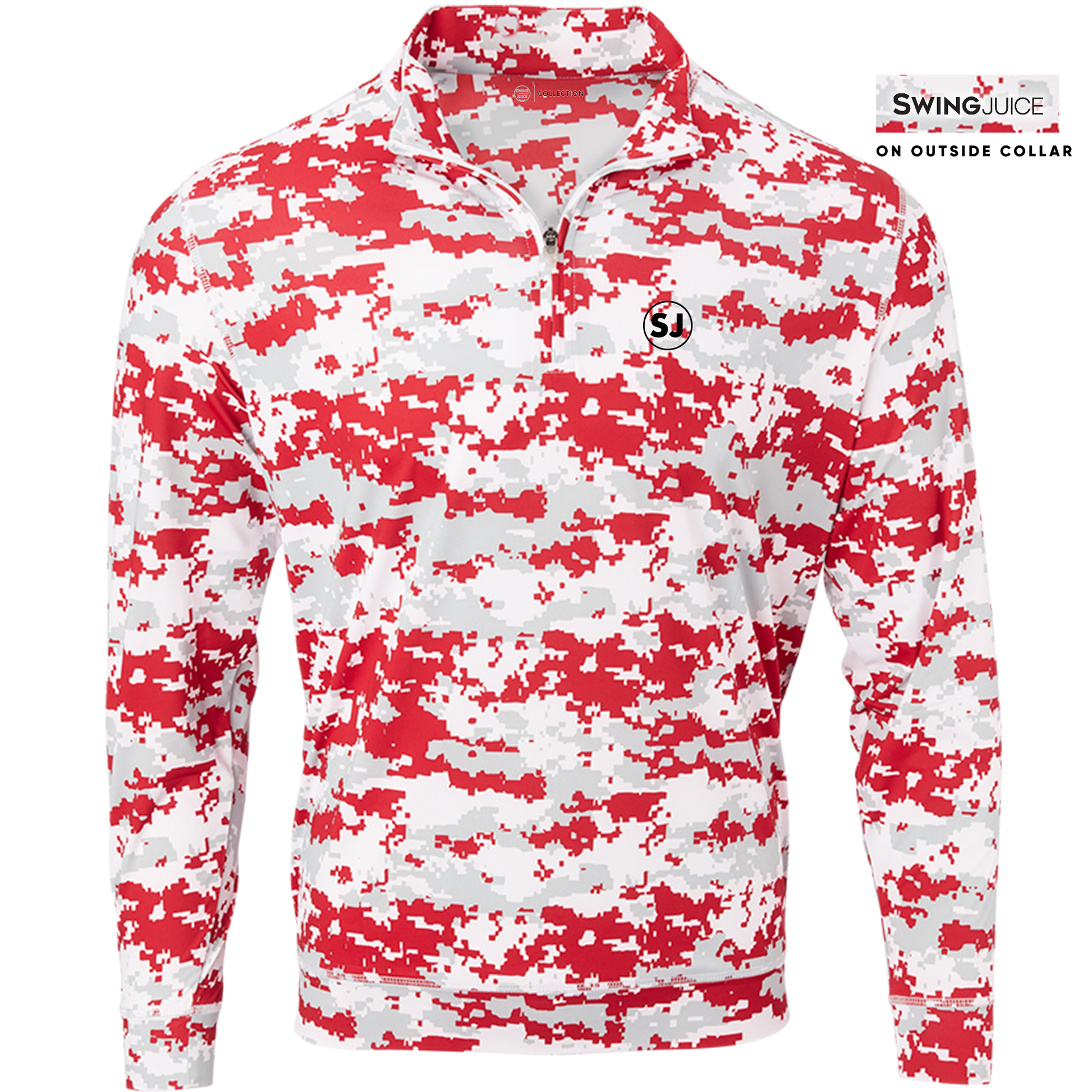 SwingJuice Golf Camo Performance 1/4 Zip Long Sleeve Mens Pullover-Crimson