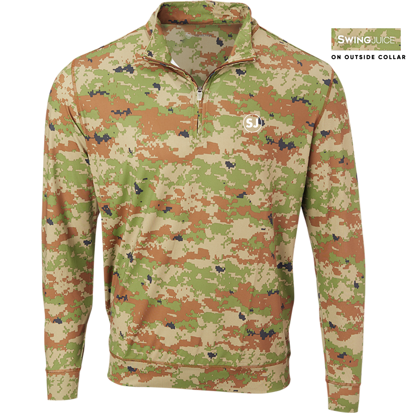 SwingJuice Golf Camo Performance 1/4 Zip Long Sleeve Mens Pullover-Green