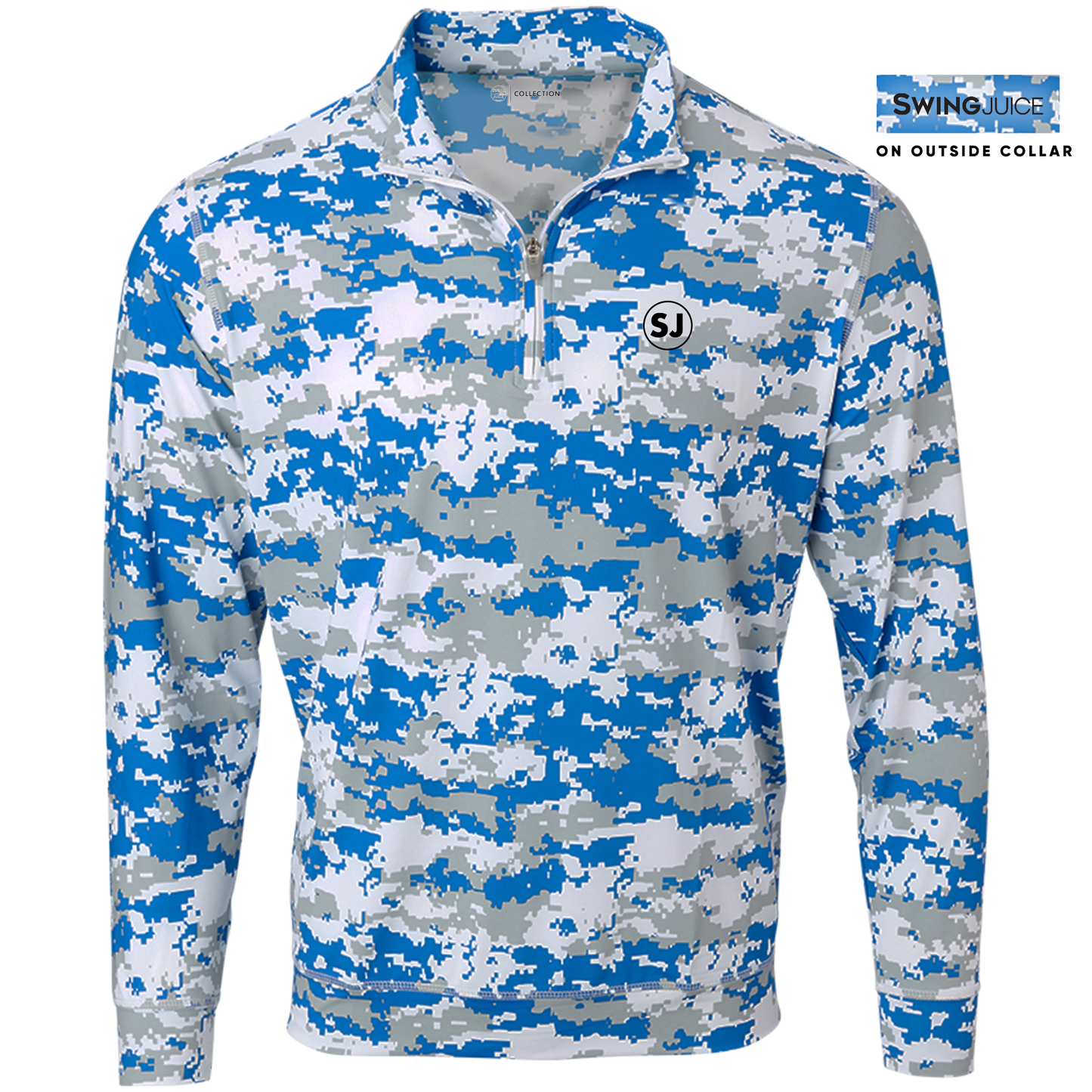 SwingJuice Golf Camo Performance 1/4 Zip Long Sleeve Mens Pullover-Nautical Blue