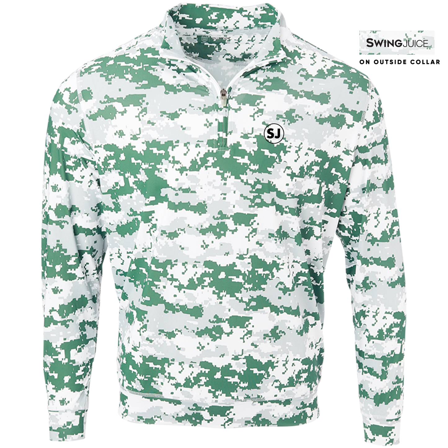 SwingJuice Golf Camo Performance 1/4 Zip Long Sleeve Mens Pullover-Pine Green