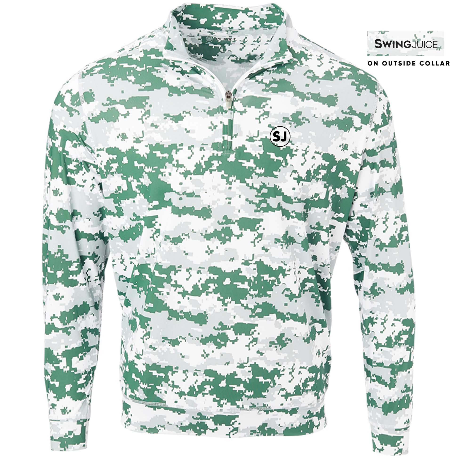 SwingJuice Golf Camo Performance 1/4 Zip Long Sleeve Mens Pullover-Pine Green