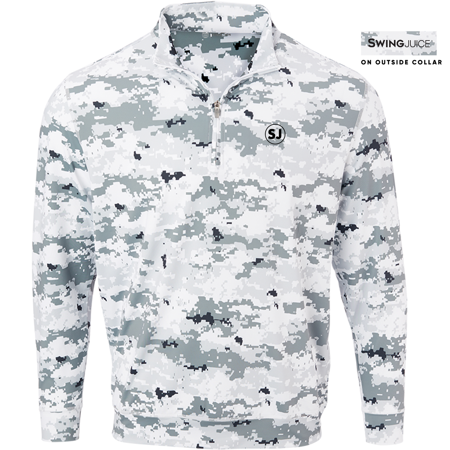 SwingJuice Golf Camo Performance 1/4 Zip Long Sleeve Mens Pullover-White Black