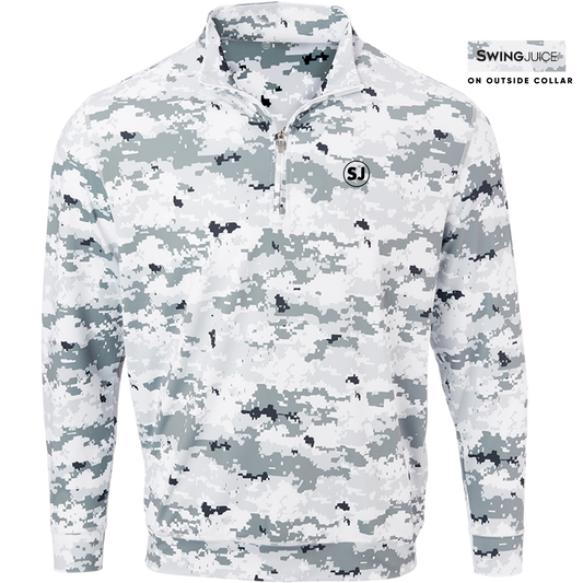 SwingJuice Golf Camo Performance 1/4 Zip Long Sleeve Mens Pullover-White Black