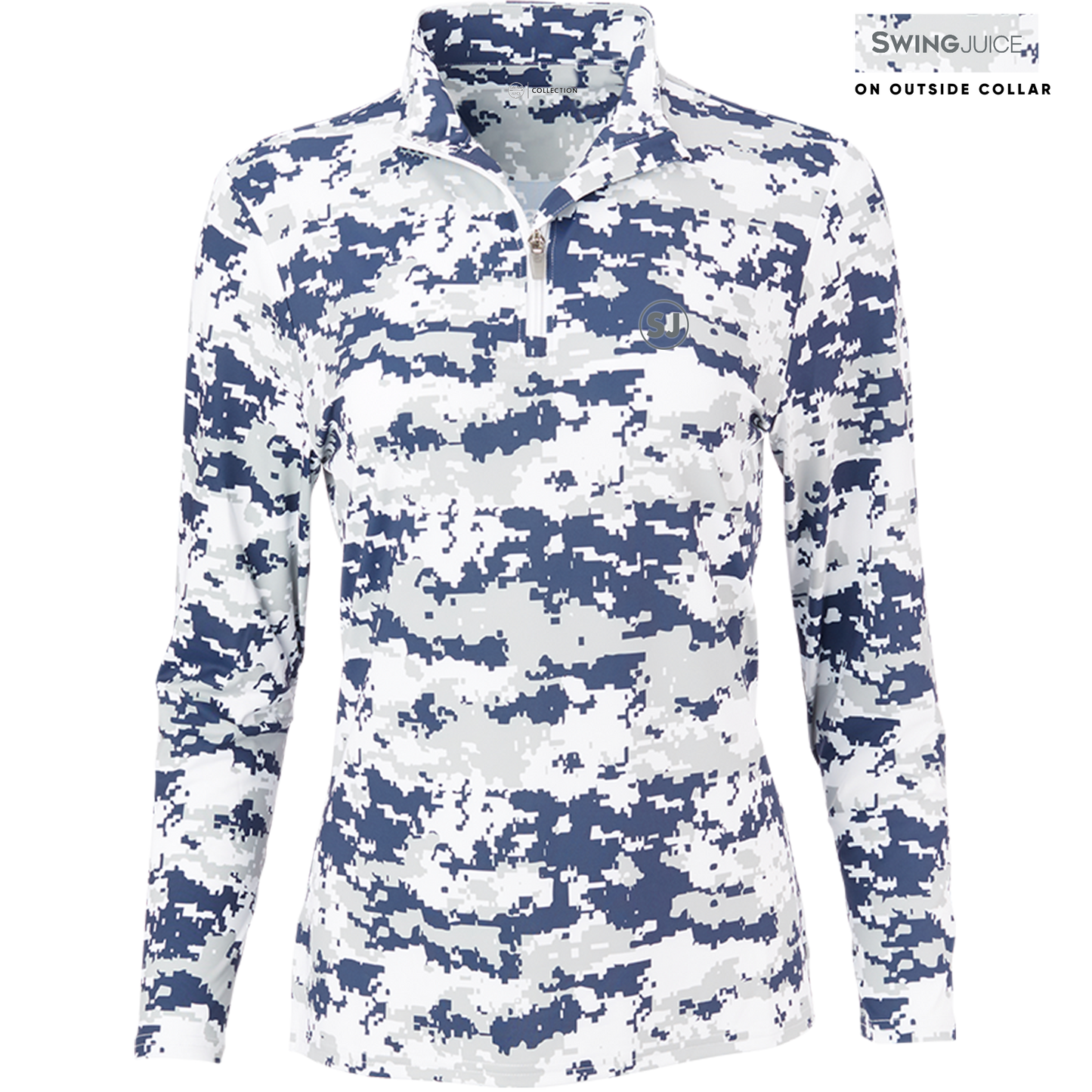 SwingJuice Golf Performance Women's Camo 1/4 Zip Long Sleeve Pullover-Navy