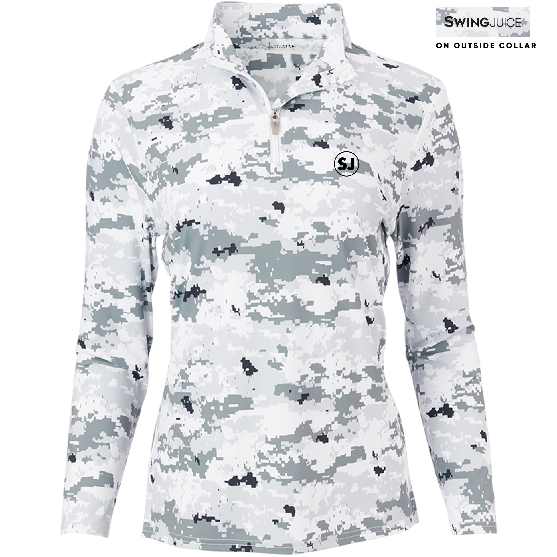 SwingJuice Golf Performance Women's Camo 1/4 Zip Long Sleeve Pullover-White Black