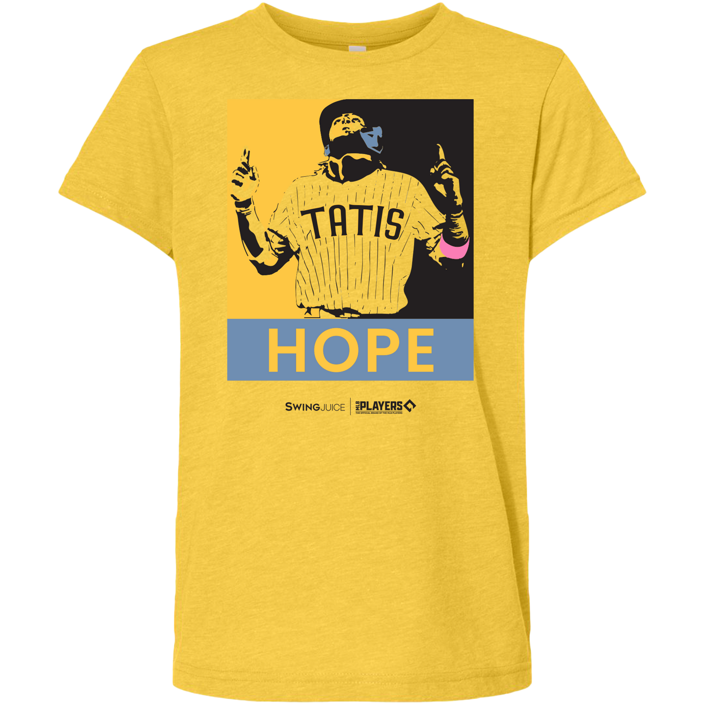 SwingJuice Baseball Fernando Tatis Jr Kids MLBPA Short Sleeve T-Shirt-Yellow