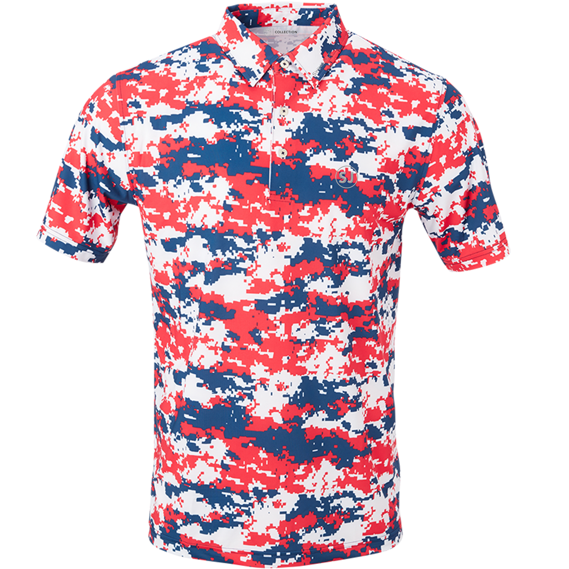 SwingJuice Golf Camo Men's Performance Polo-Red White Blue