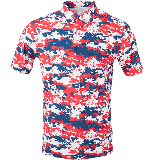 SwingJuice Golf Camo Men's Performance Polo-Red White Blue