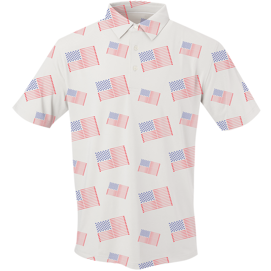 SwingJuice Golf Flag Men's Performance Polo-White