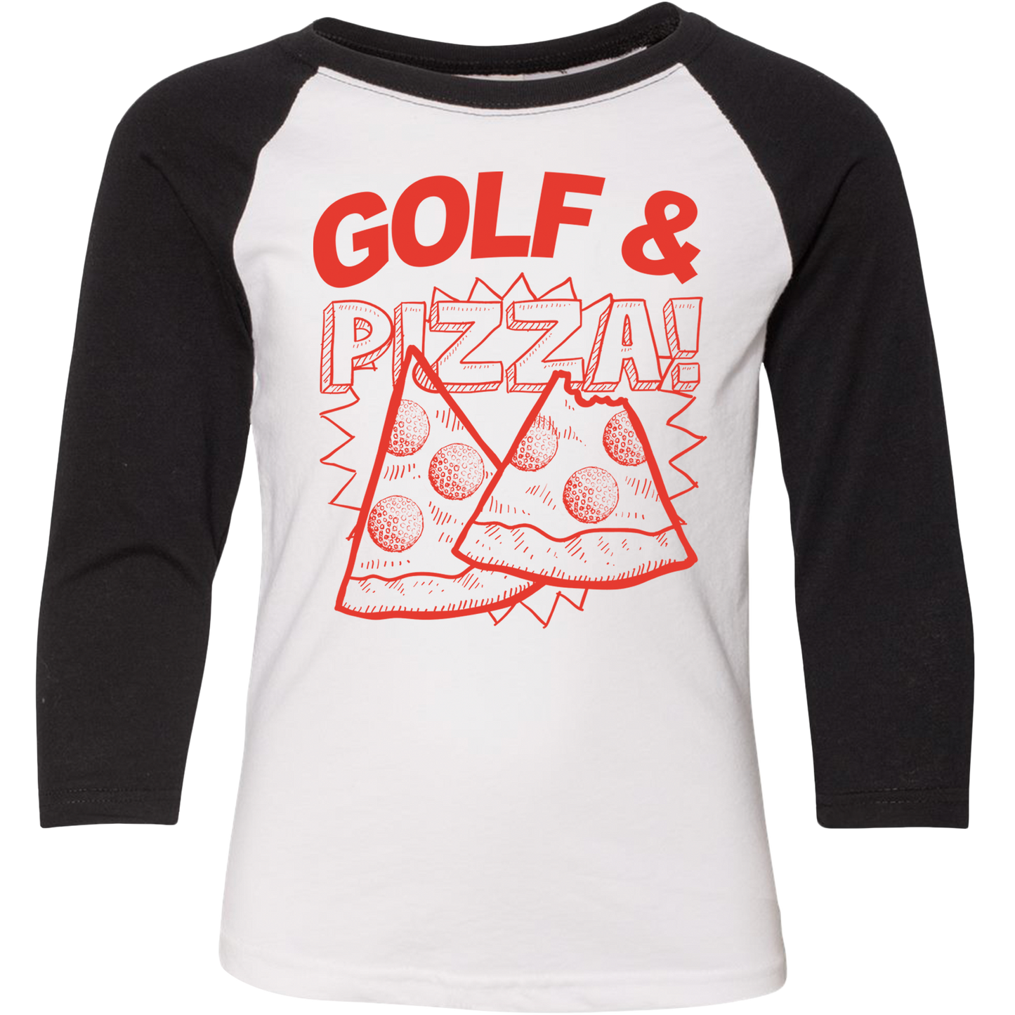 SwingJuice Golf & Pizza Kids 3/4 Sleeve Raglan T-Shirt-White