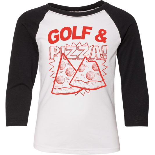 SwingJuice Golf & Pizza Kids 3/4 Sleeve Raglan T-Shirt-White