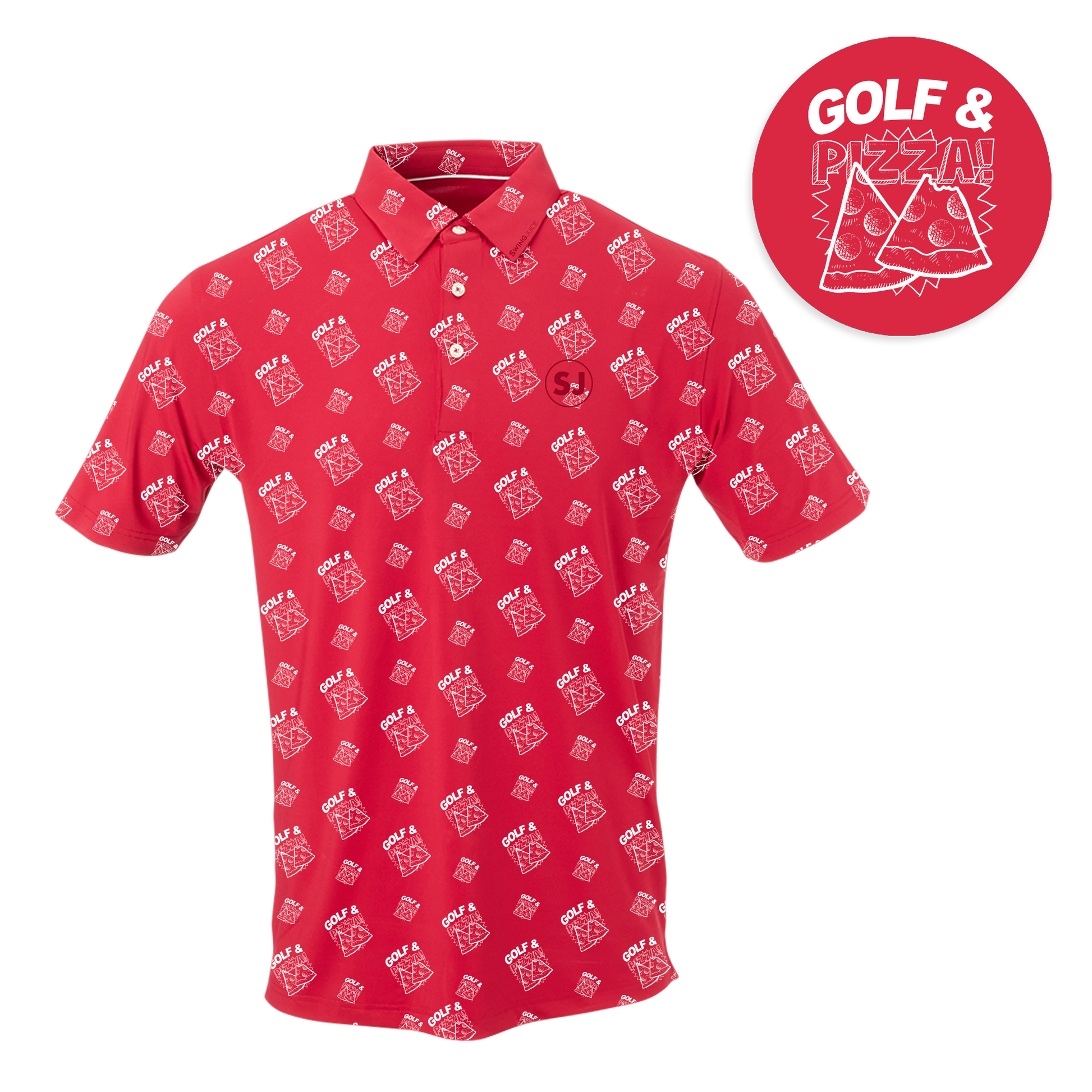 SwingJuice Golf & Pizza Men's Performance Polo-Red