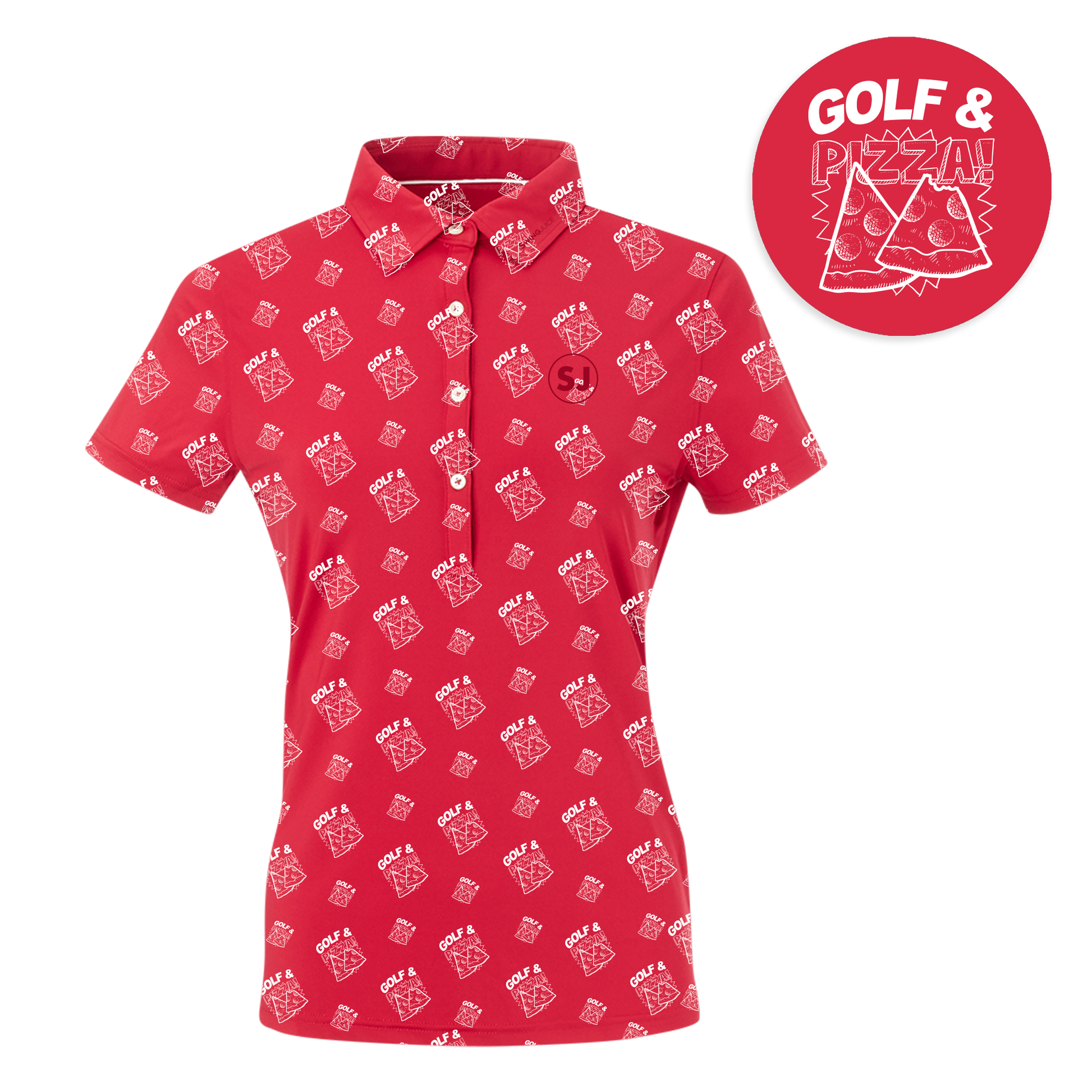 SwingJuice Golf & Pizza Women's Performance Polo-Red