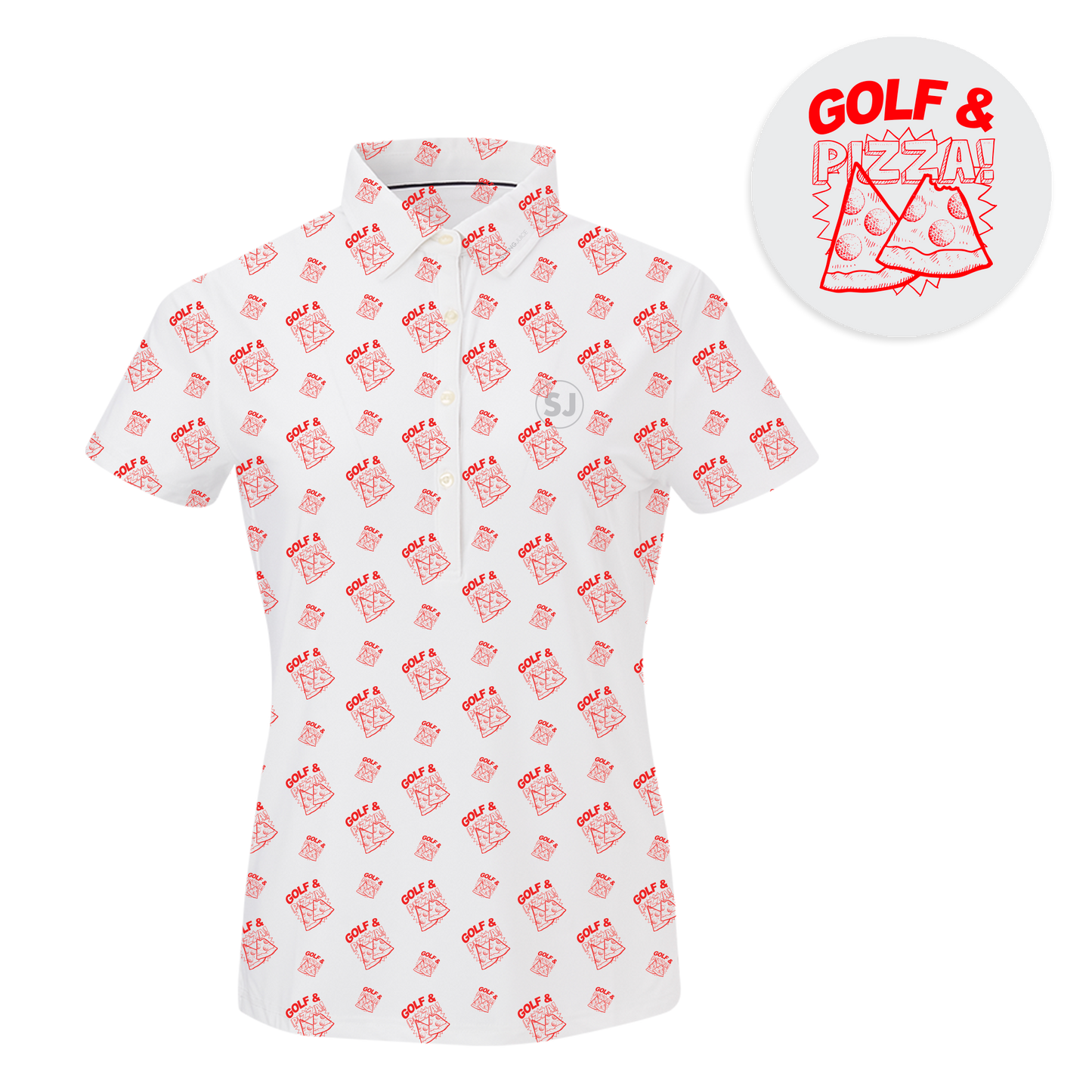 SwingJuice Golf & Pizza Women's Performance Polo-White