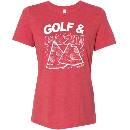 SwingJuice Golf & Pizza Women's Relaxed Fit Short Sleeve T-Shirt-Red