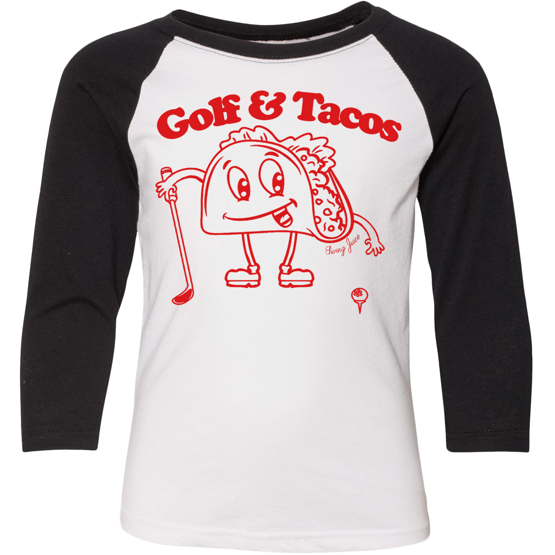 SwingJuice Golf & Tacos Kids 3/4 Sleeve Raglan T-Shirt-Black