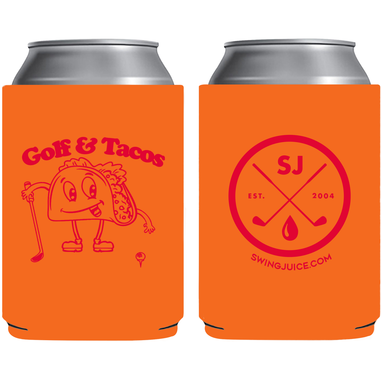 SwingJuice Golf & Tacos Koozie-Orange