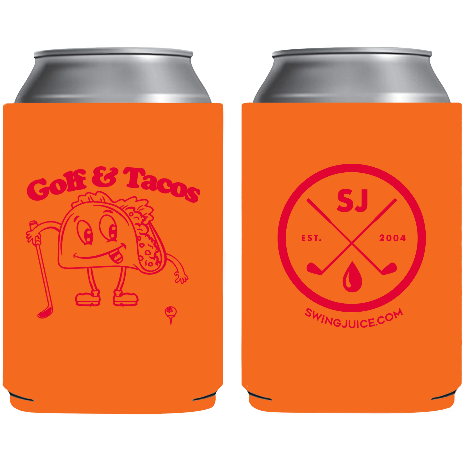 SwingJuice Golf & Tacos Koozie-Orange