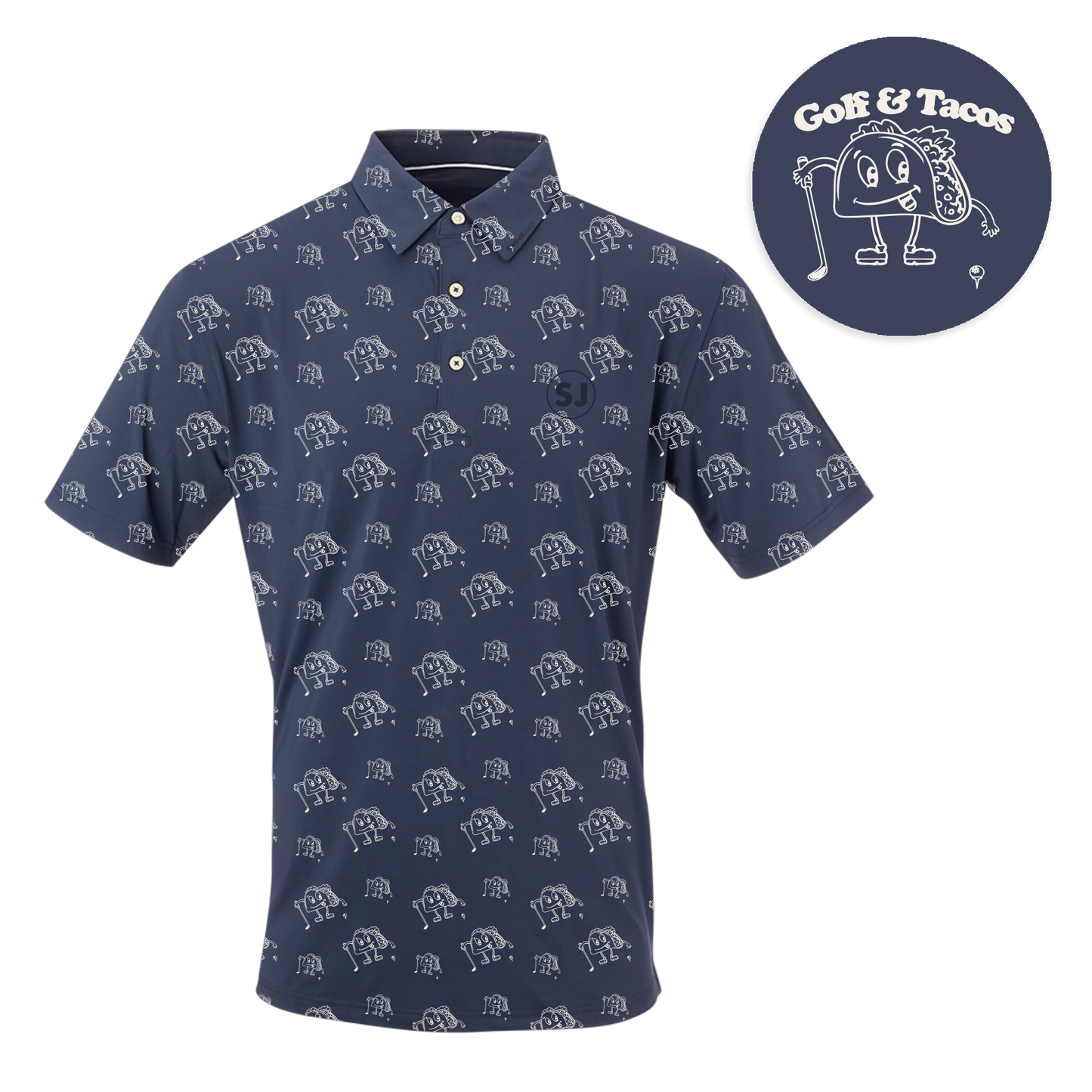 SwingJuice Golf & Tacos Men's Performance Polo-Navy