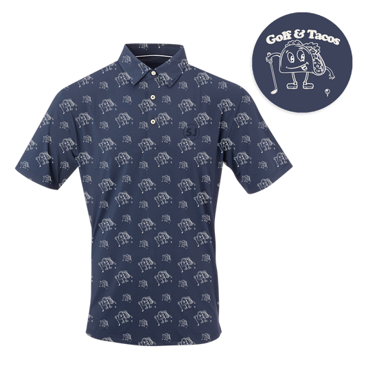SwingJuice Golf & Tacos Men's Performance Polo-Navy