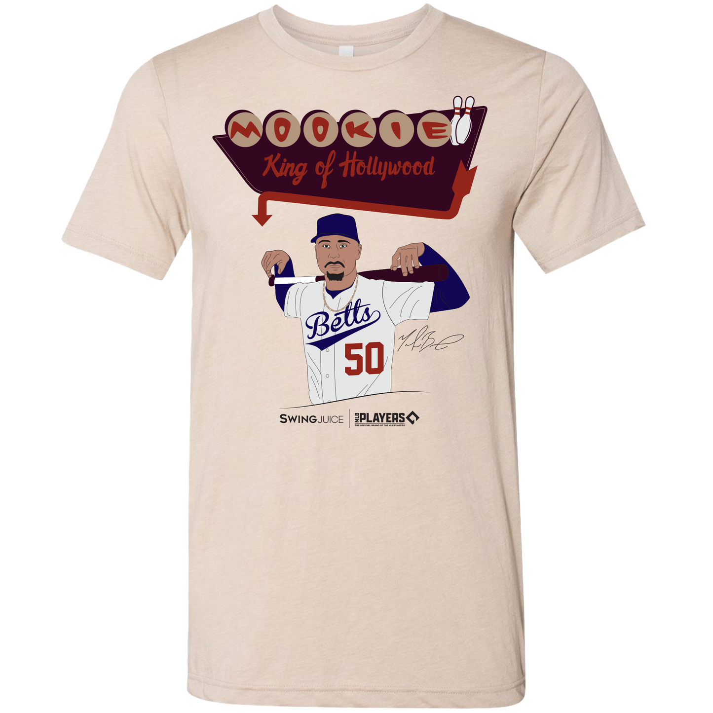 SwingJuice Baseball Mookie Betts MLBPA Unisex Short Sleeve T-Shirt-Tan