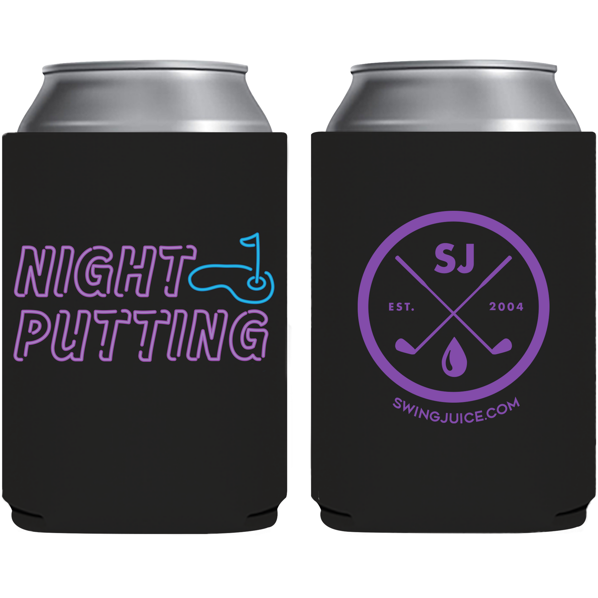 SwingJuice Golf Night Putting Koozie-Purple