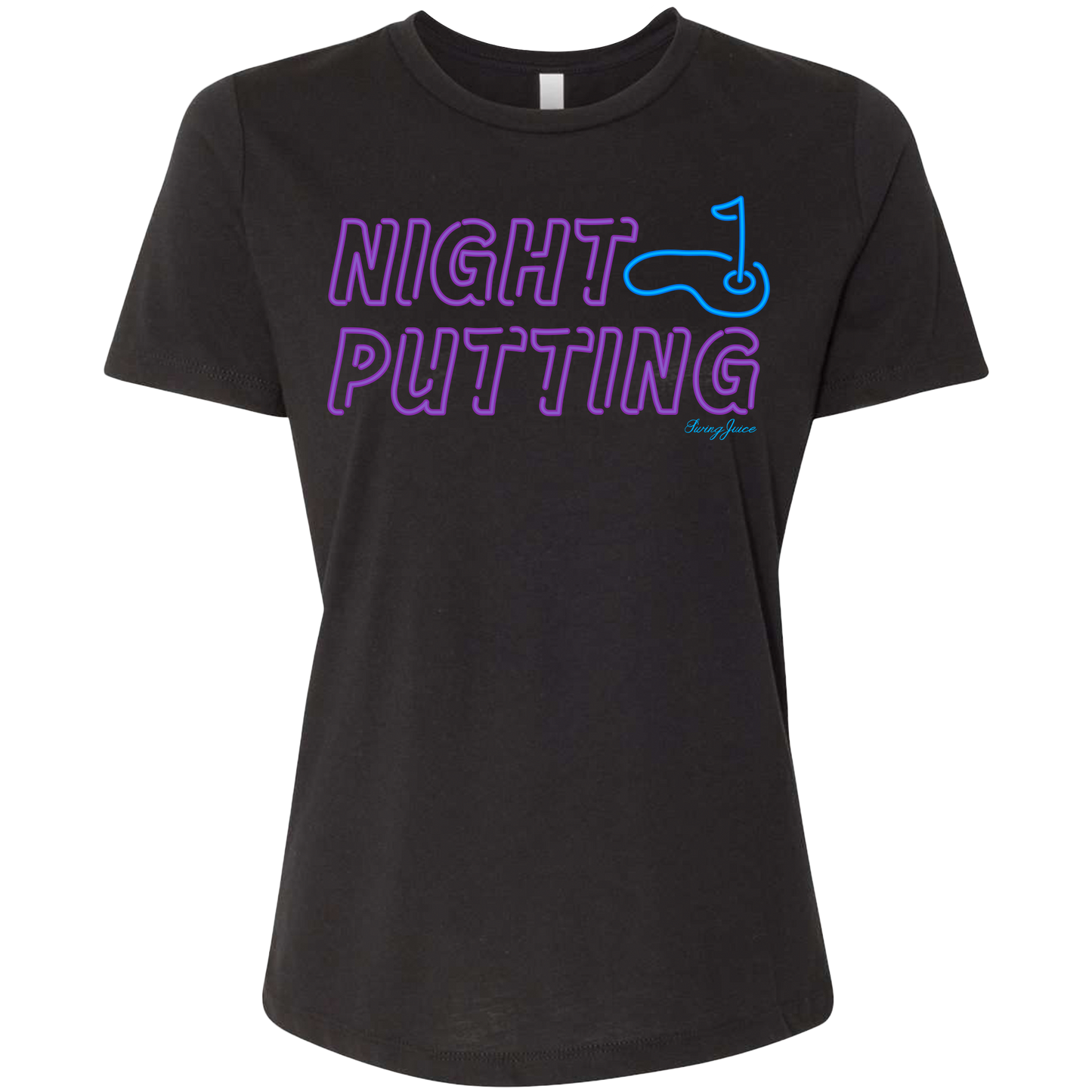 SwingJuice Golf Night Putting Women's Relaxed Fit Short Sleeve T-Shirt-Purple