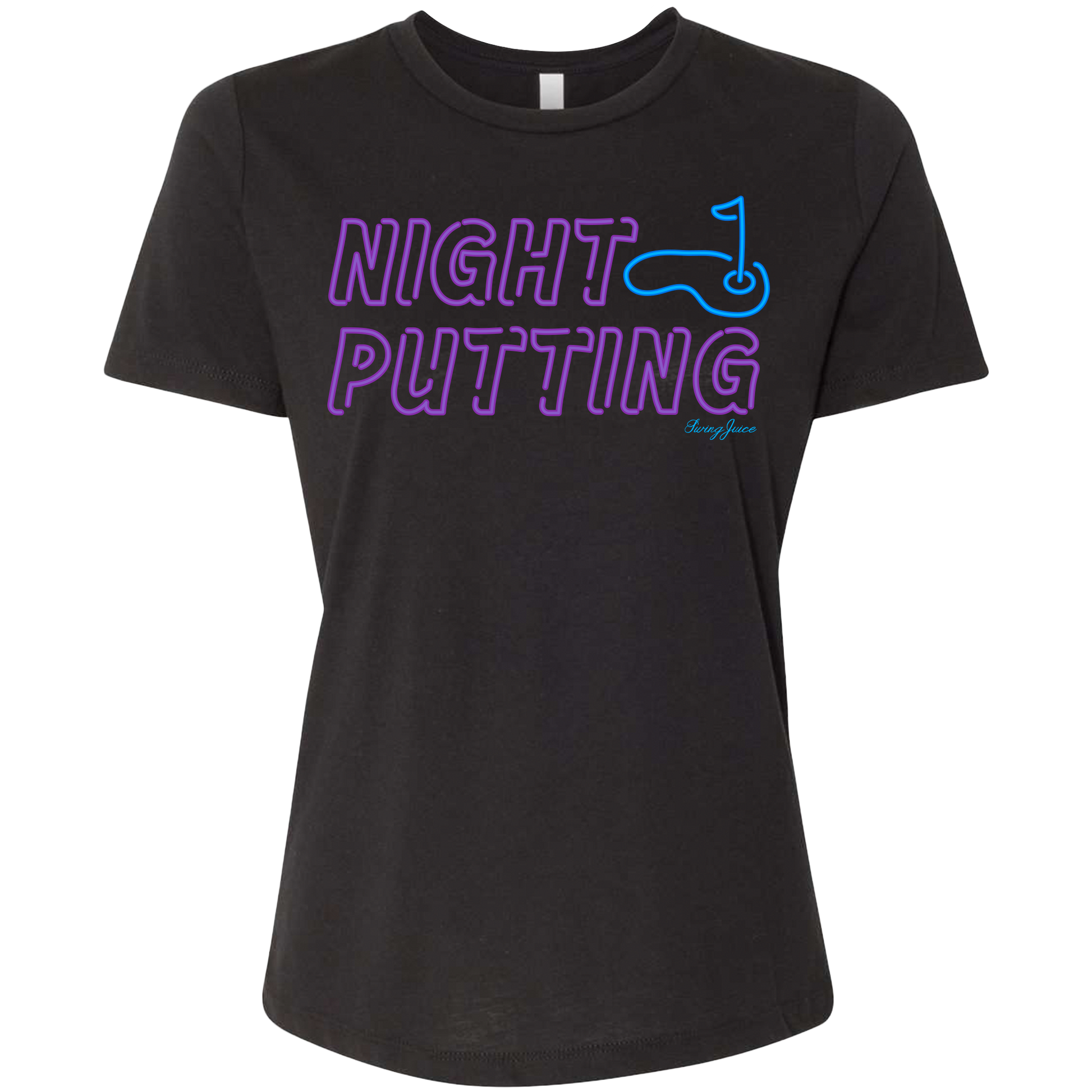 SwingJuice Golf Night Putting Women's Relaxed Fit Short Sleeve T-Shirt-Purple