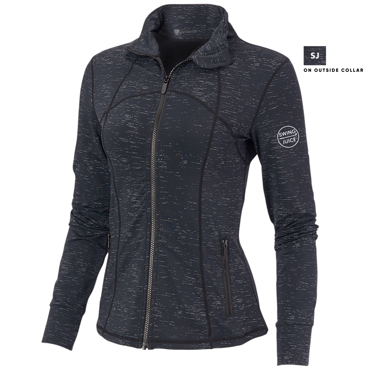 SwingJuice Golf Performance Women's Reflective Retro Full Zip Jacket-Black