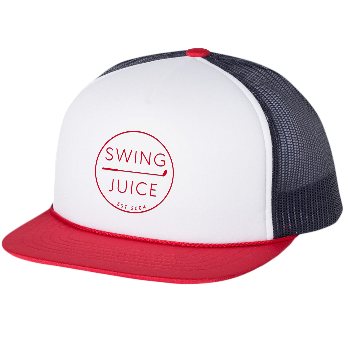 SwingJuice Golf Retro Foam Trucker Hat-White Navy Red