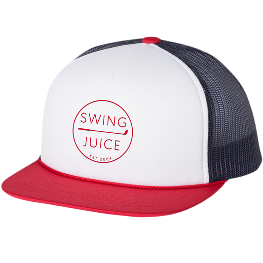 SwingJuice Golf Retro Foam Trucker Hat-White Navy Red