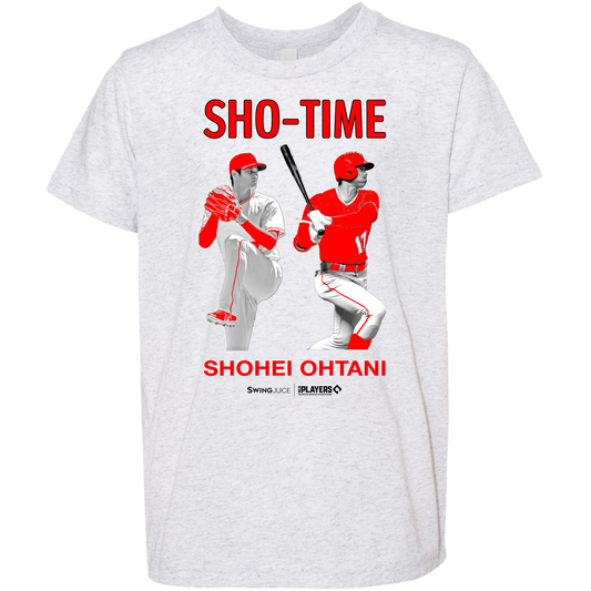 SwingJuice Baseball Shohei Ohtani Kids MLBPA Short Sleeve T-Shirt-Light Grey