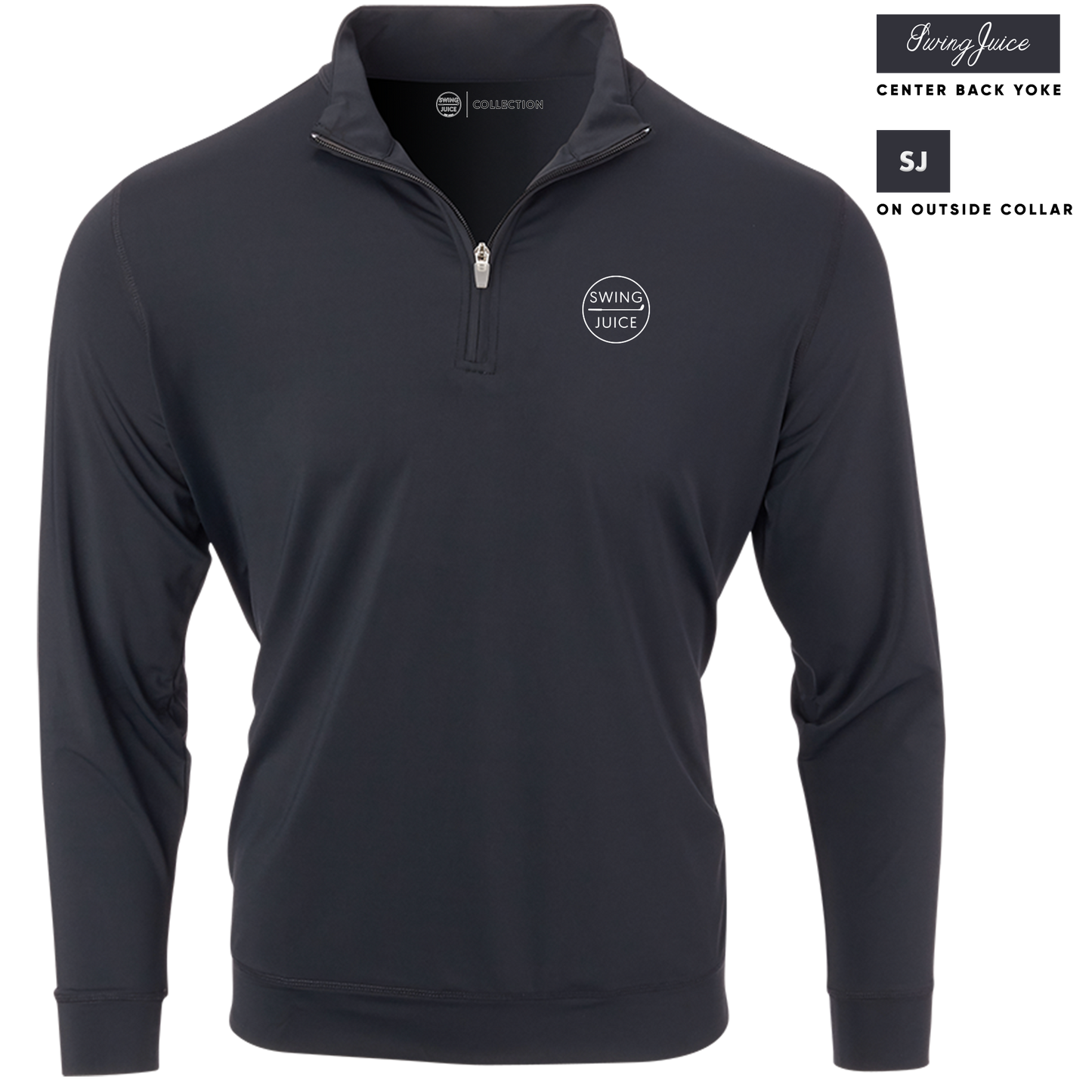 SwingJuice Golf Retro Solid Performance 1/4 Zip Long Sleeve Pullover-Black