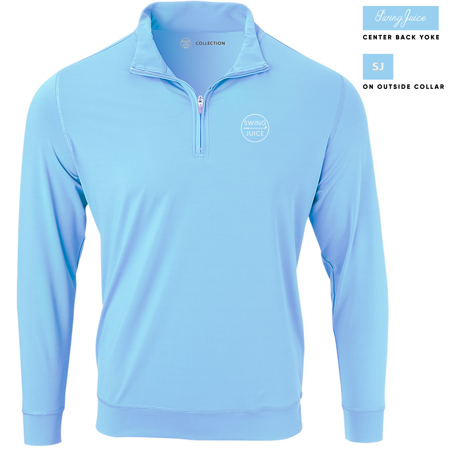 SwingJuice Golf Retro Solid Performance 1/4 Zip Long Sleeve Pullover-Maui Blue