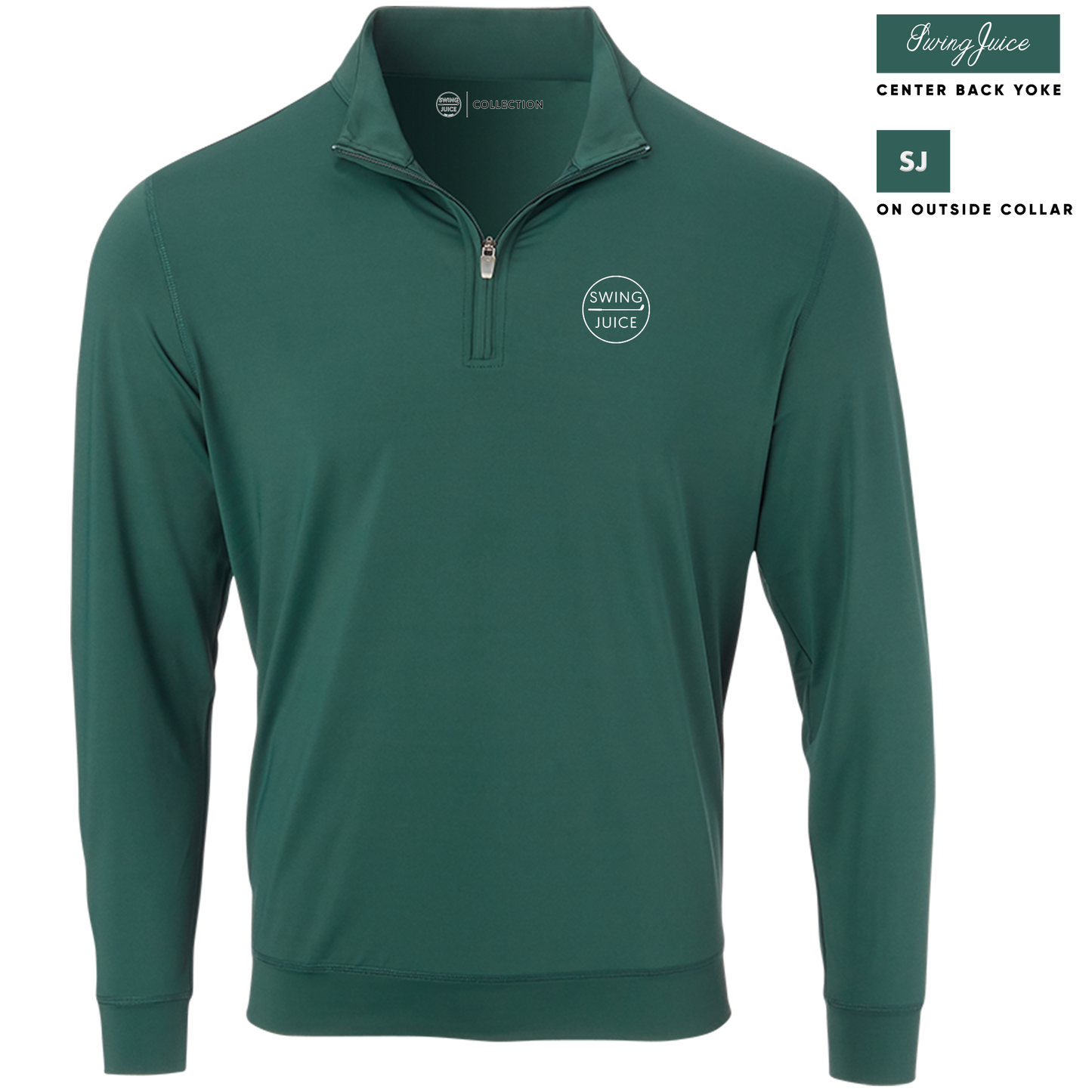 SwingJuice Golf Retro Solid Performance 1/4 Zip Long Sleeve Pullover-Pine Green